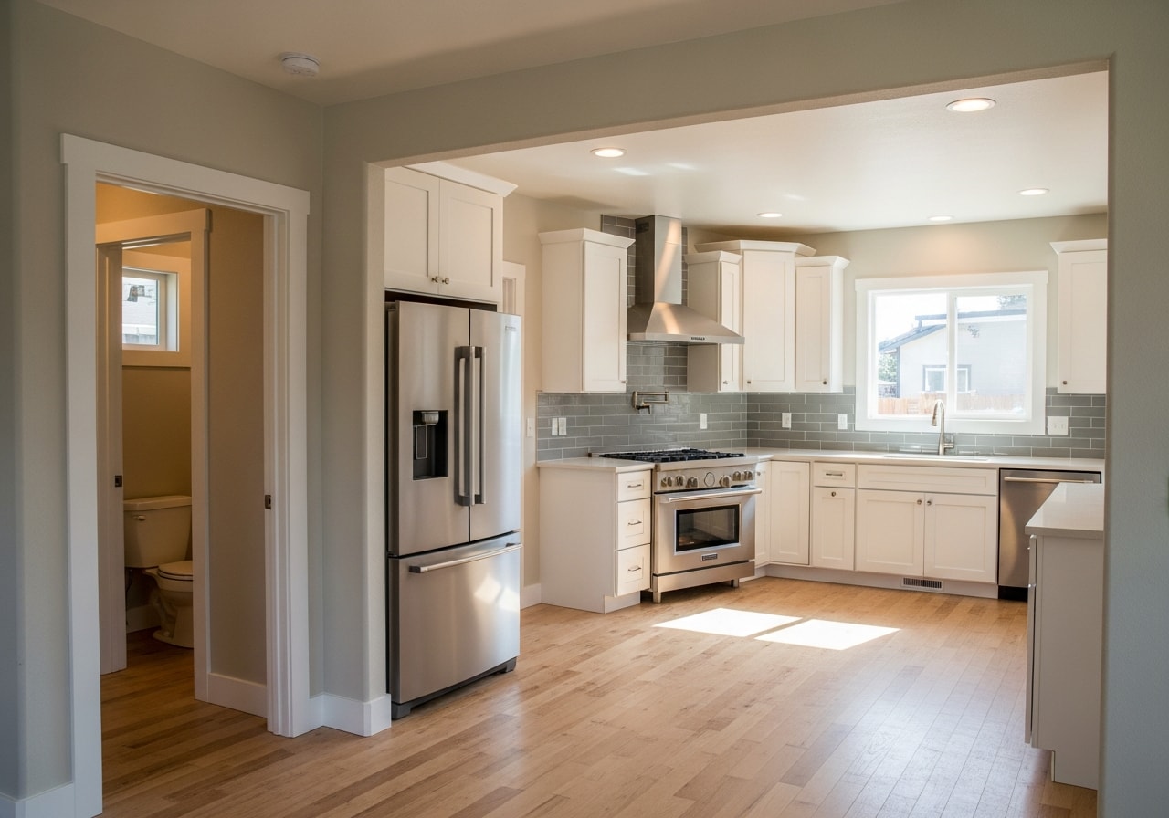 Remodeled kitchen and living area in La Pine home