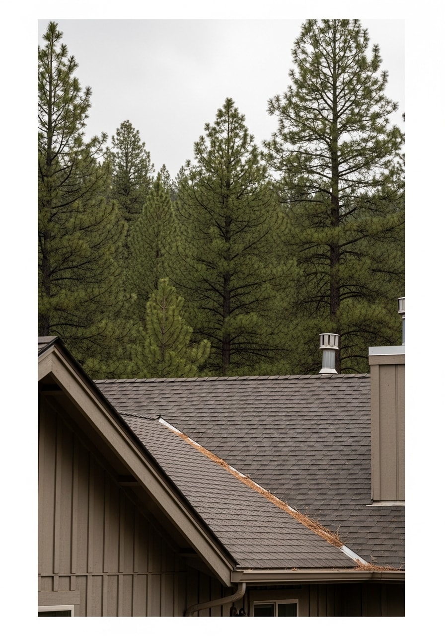La Pine home exterior with forest setting and natural landscaping.